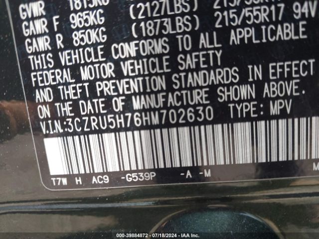 3CZRU5H76HM702630 Honda Hr-v Ex-l