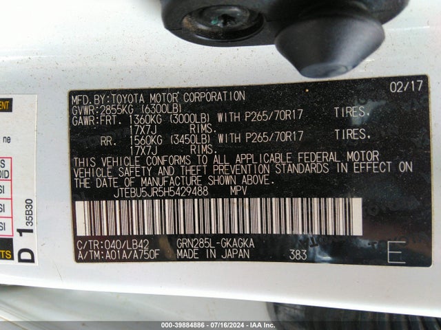 Toyota 4runner Sr5 Premium 2017 JTEBU5JR5H5429488 Image 9