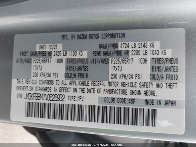 JM3KFBBM7N0525932 Mazda Cx-5 2.5 S Select