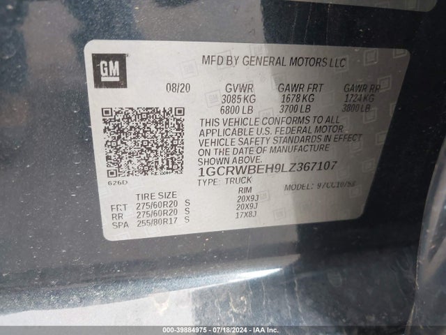 1GCRWBEH9LZ367107 Chevrolet Silverado 1500 2wd Double Cab Standard Bed Custom