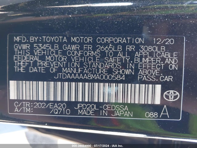 Toyota Mirai Xle 2021 JTDAAAAA8MA000584 Image 9