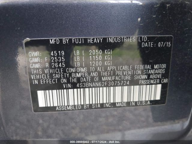 4S3BNAN62F3075724 Subaru Legacy 2.5i Limited