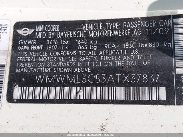 2010 MINI COOPER CLUBMAN WMWML3C53ATX37837 Photo 8