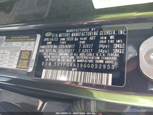 5XYPG4A39GG052953 KIA Sorento 2.4l Lx