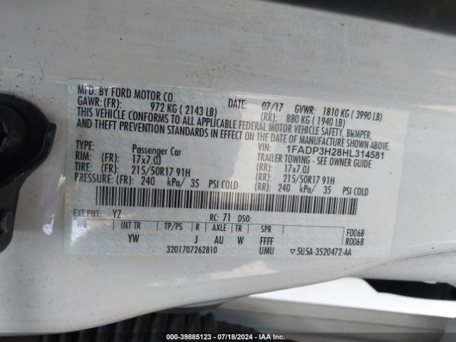 1FADP3H28HL314581 Ford FOCUS SEL
