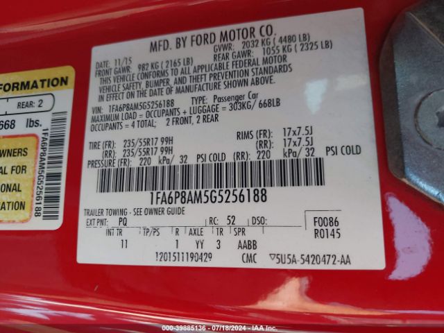 1FA6P8AM5G5256188 Ford Mustang V6