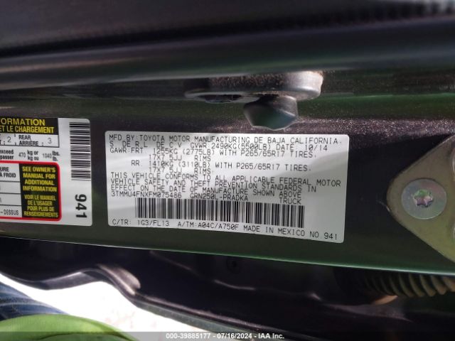 3TMMU4FNXFM075486 Toyota Tacoma Base V6