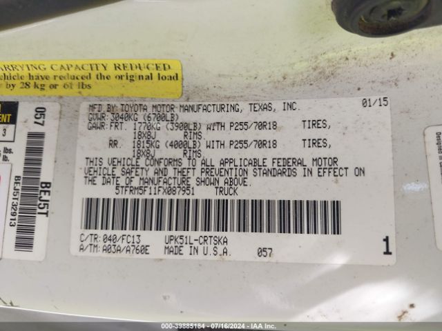 5TFRM5F11FX087951 Toyota Tundra Sr5 4.6l V8