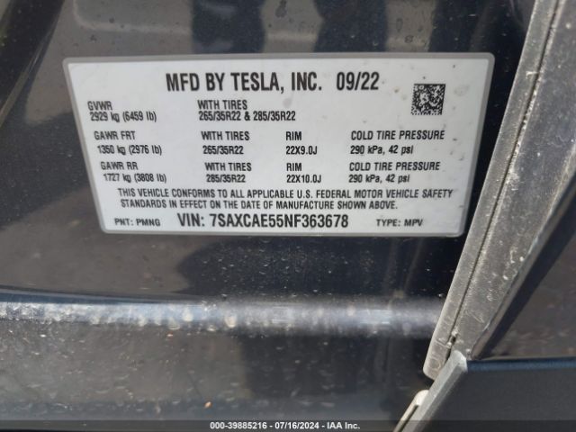 7SAXCAE55NF363678 Tesla Model X Dual Motor All-wheel Drive