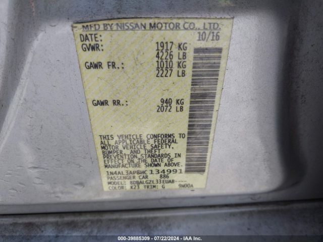 1N4AL3AP8HC134991 Nissan Altima 2.5/2.5 S/2.5 Sl/2.5 Sr/2.5 Sv