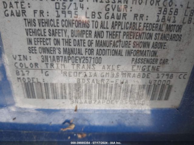 3N1AB7AP0EY257100 Nissan SENTRA SR