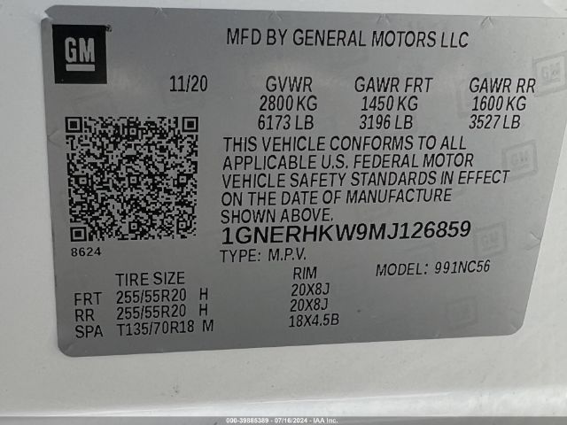 1GNERHKW9MJ126859 Chevrolet Traverse Fwd Lt Leather