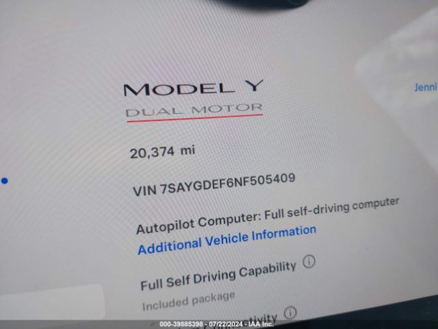 7SAYGDEF6NF505409 Tesla Model Y Performance Dual Motor All-wheel Drive