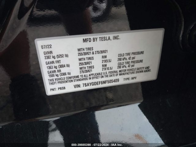 7SAYGDEF6NF505409 Tesla Model Y Performance Dual Motor All-wheel Drive