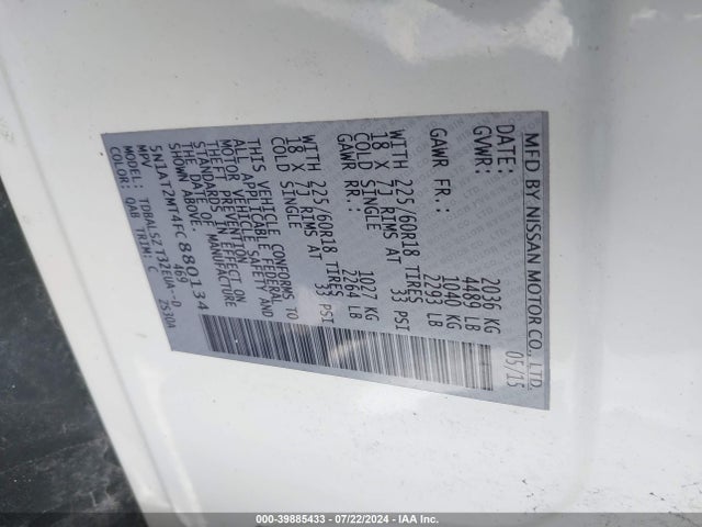 Nissan Rogue Sl 2015 5N1AT2MT4FC880134 Image 9