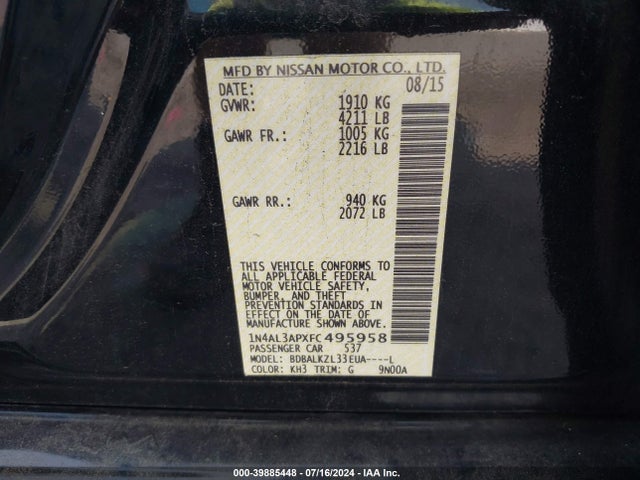 Nissan Altima 2.5 Sv 2015 1N4AL3APXFC495958 Image 9