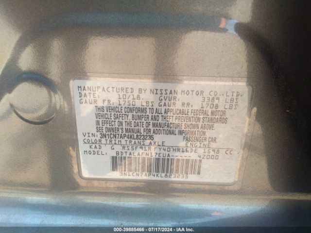 3N1CN7AP4KL823235 Nissan Versa 1.6 S