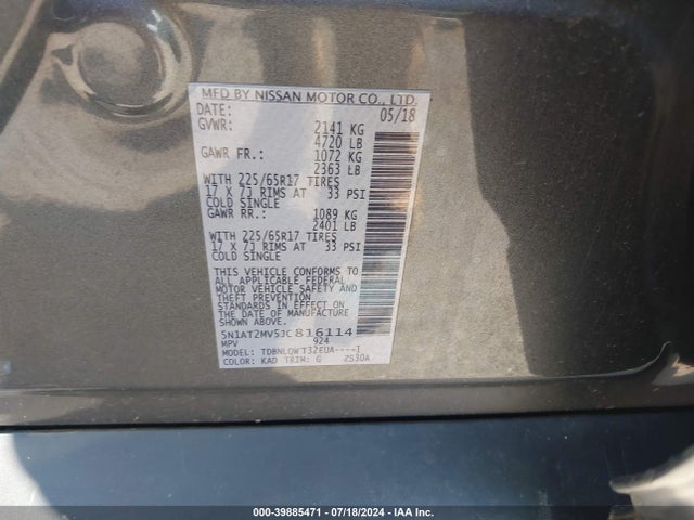 Nissan ROGUE SV 2018 5N1AT2MV5JC816114 Image 9