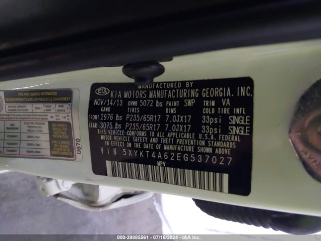 5XYKT4A62EG537027 KIA SORENTO LX
