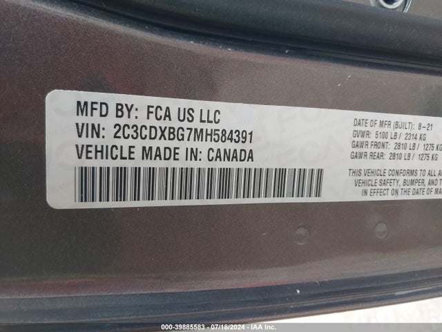 Dodge Charger Sxt Rwd 2021 2C3CDXBG7MH584391 Image 9