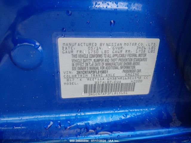 3N1CN7AP3FL815651 Nissan Versa 1.6 S/1.6 S+/1.6 Sl/1.6 Sv