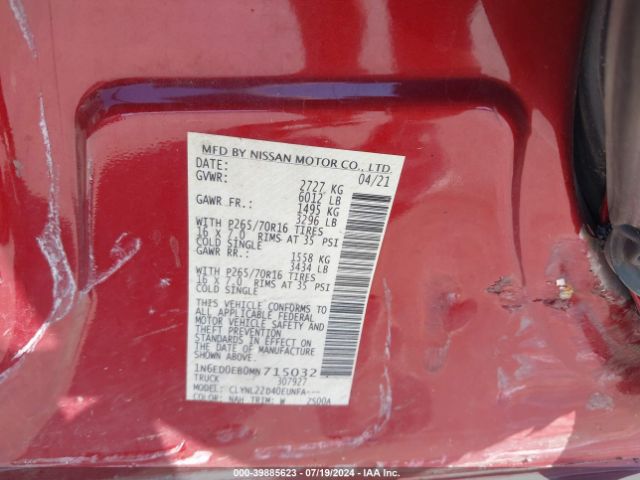 1N6ED0EB0MN715032 Nissan Frontier Sv 4x4