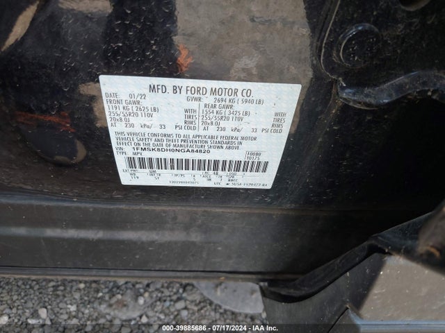 Ford EXPLORER XLT 2022 1FMSK8DH0NGA84820 Image 9