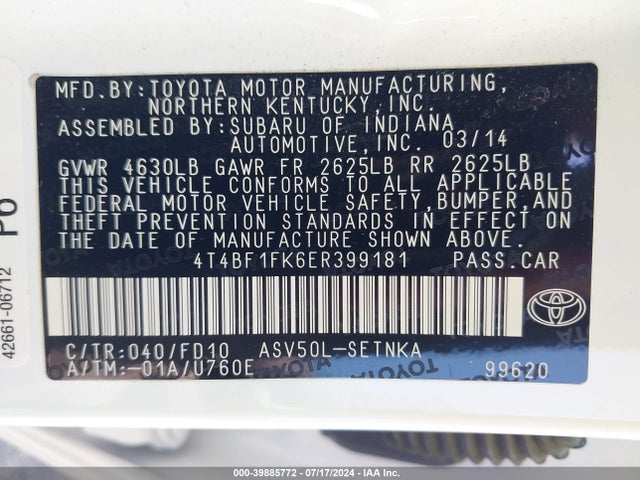 Toyota CAMRY LE 2014 4T4BF1FK6ER399181 Image 9
