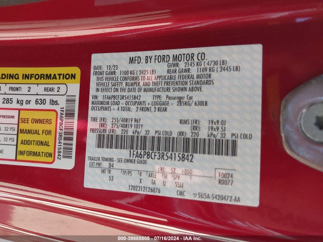 Ford Mustang Gt Premium Fastback 2024 1FA6P8CF3R5415842 Image 9