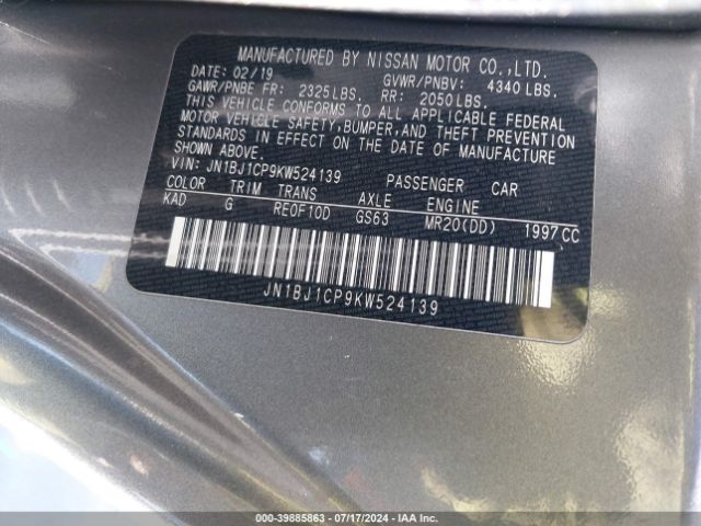 JN1BJ1CP9KW524139 Nissan Rogue Sport Sv