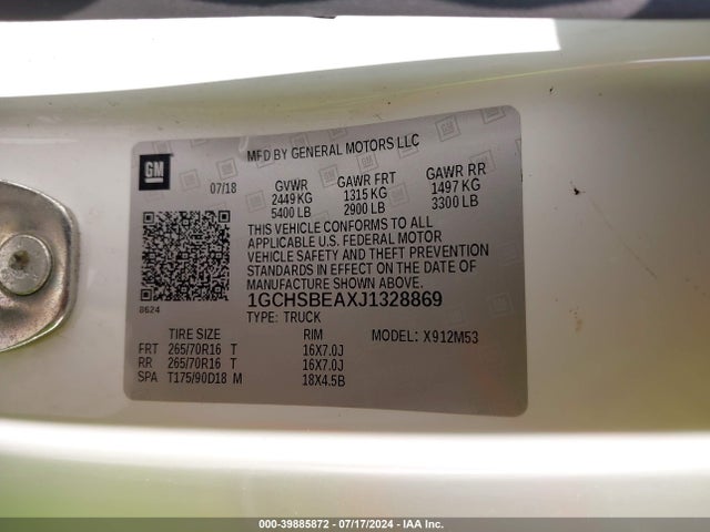 1GCHSBEAXJ1328869 Chevrolet Colorado Wt