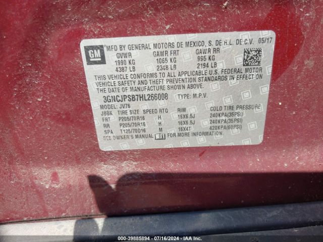 3GNCJPSB7HL266008 Chevrolet Trax Lt