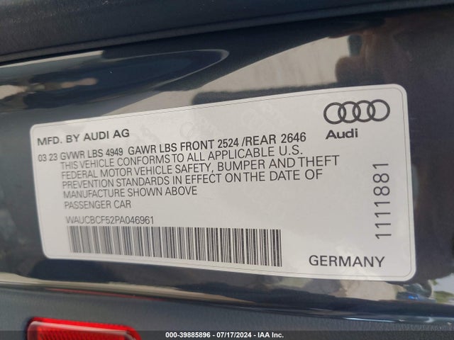 WAUCBCF52PA046961 Audi A5 Sportback Premium Plus 40 Tfsi Quattro S Tronic