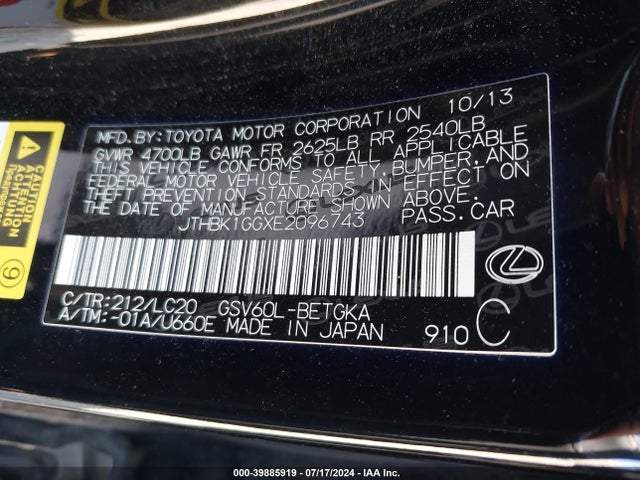 Lexus ES 350 2014 JTHBK1GGXE2096743 Image 9
