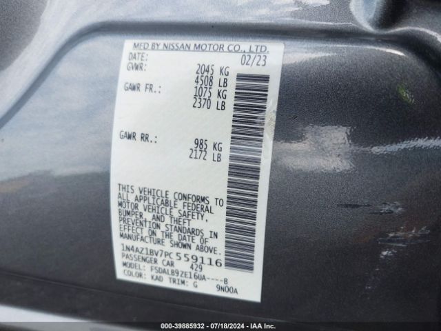 1N4AZ1BV7PC559116 Nissan Leaf S 40 Kwh