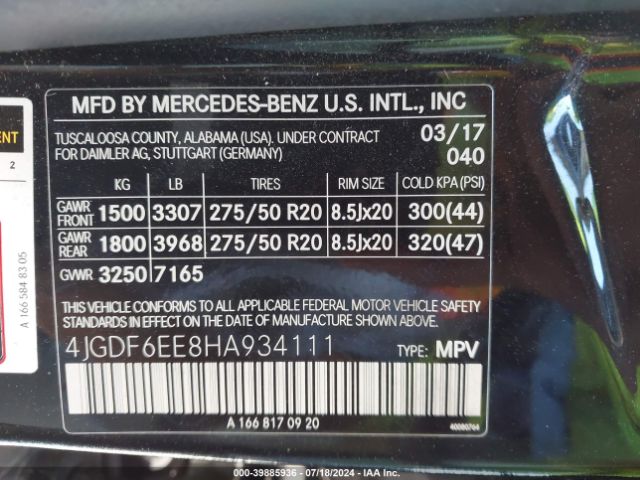 4JGDF6EE8HA934111 Mercedes-Benz Gls 450 4matic