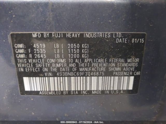 4S3BNBC69F3046875 Subaru Legacy 2.5i Premium