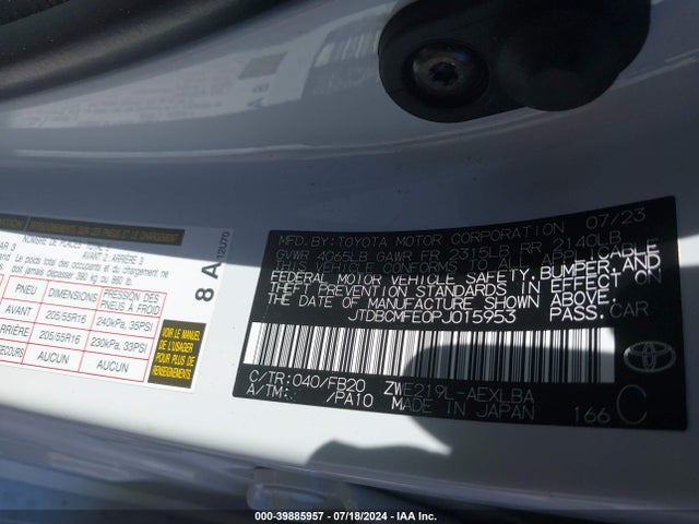 Toyota Corolla Hybrid Le 2023 JTDBCMFE0PJ015953 Image 9