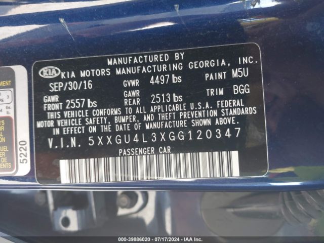 5XXGU4L3XGG120347 KIA OPTIMA EX