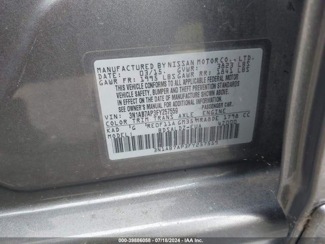 Nissan SENTRA SV 2015 3N1AB7AP3FY257559 Image 9