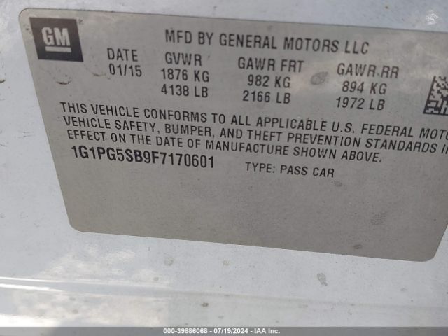 1G1PG5SB9F7170601 Chevrolet CRUZE LTZ