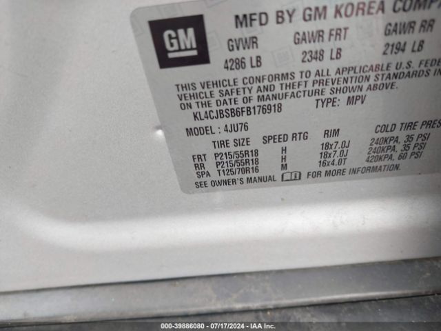 KL4CJBSB6FB176918 Buick Encore Convenience
