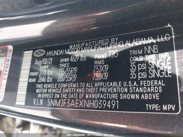 Hyundai TUCSON SEL 2022 5NMJF3AEXNH039491 Image 9