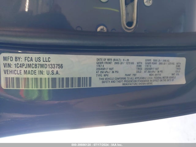1C4PJMCB7MD133756 Jeep Cherokee Latitude 4x4