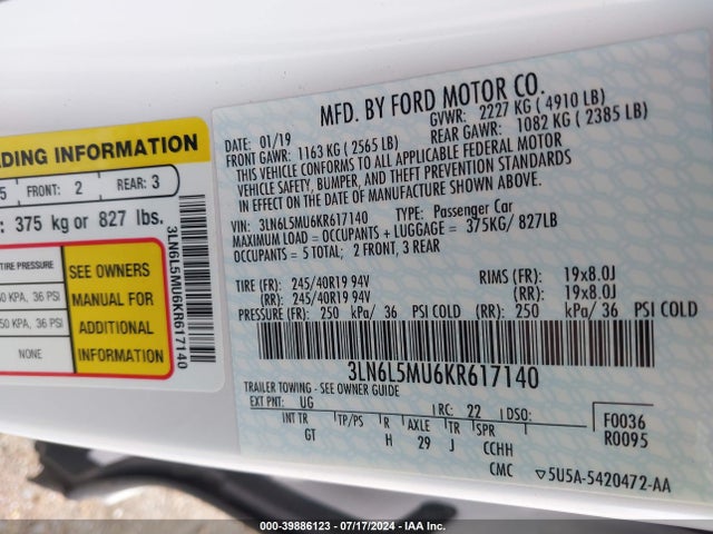 3LN6L5MU6KR617140 Lincoln Mkz Hybrid Reserve Ii