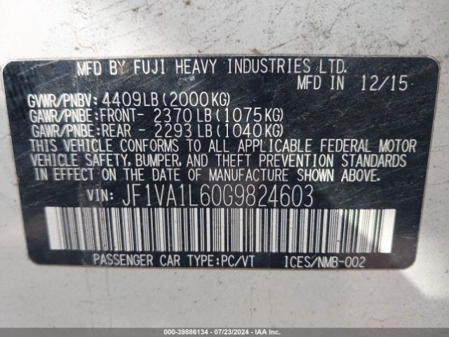 JF1VA1L60G9824603 Subaru Wrx Limited