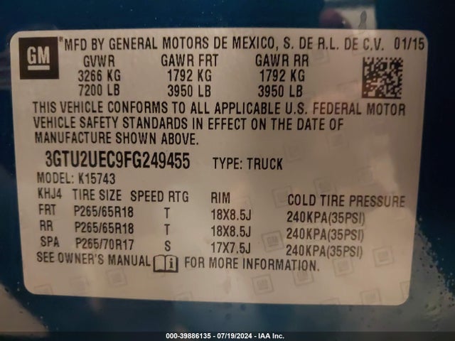 GMC Sierra 1500 Sle 2015 3GTU2UEC9FG249455 Image 9