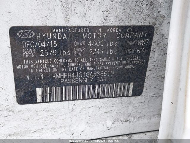 KMHFH4JG1GA536610 Hyundai Azera Limited