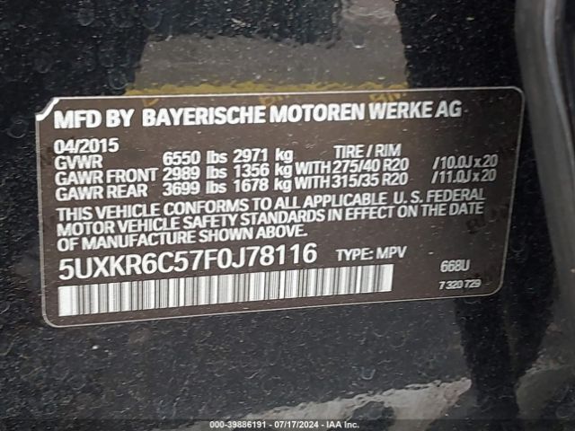 5UXKR6C57F0J78116 BMW X5 Xdrive50i