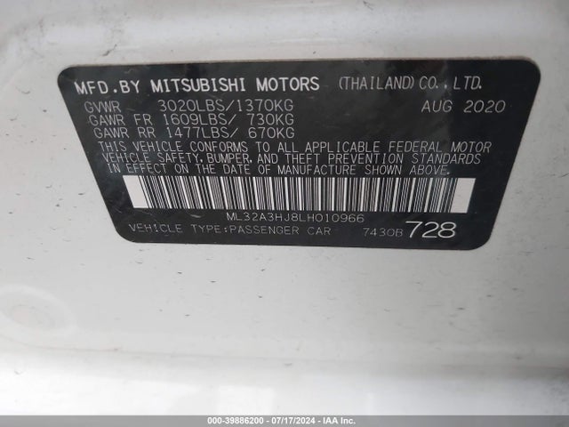 ML32A3HJ8LH010966 Mitsubishi Mirage Es/se